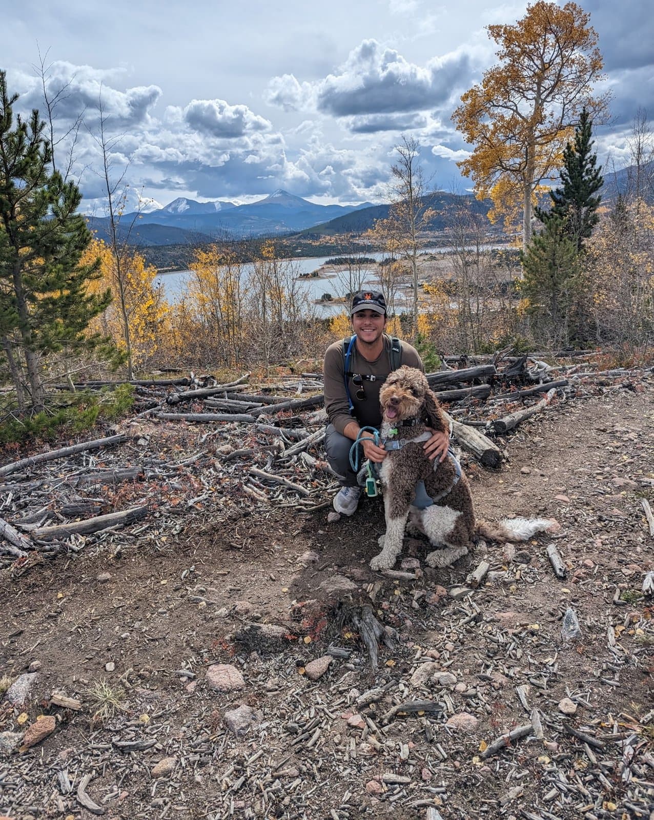 Seth Appel hiking with a dog