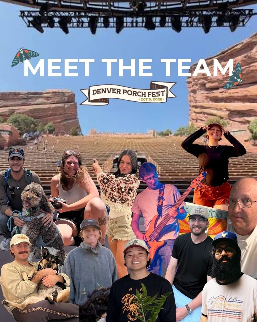 Denver PorchFest volunteer team collage at Red Rocks